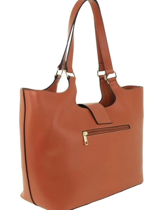 Milleni Vegan Leather Fashion Caryall Tote Bag in Tan