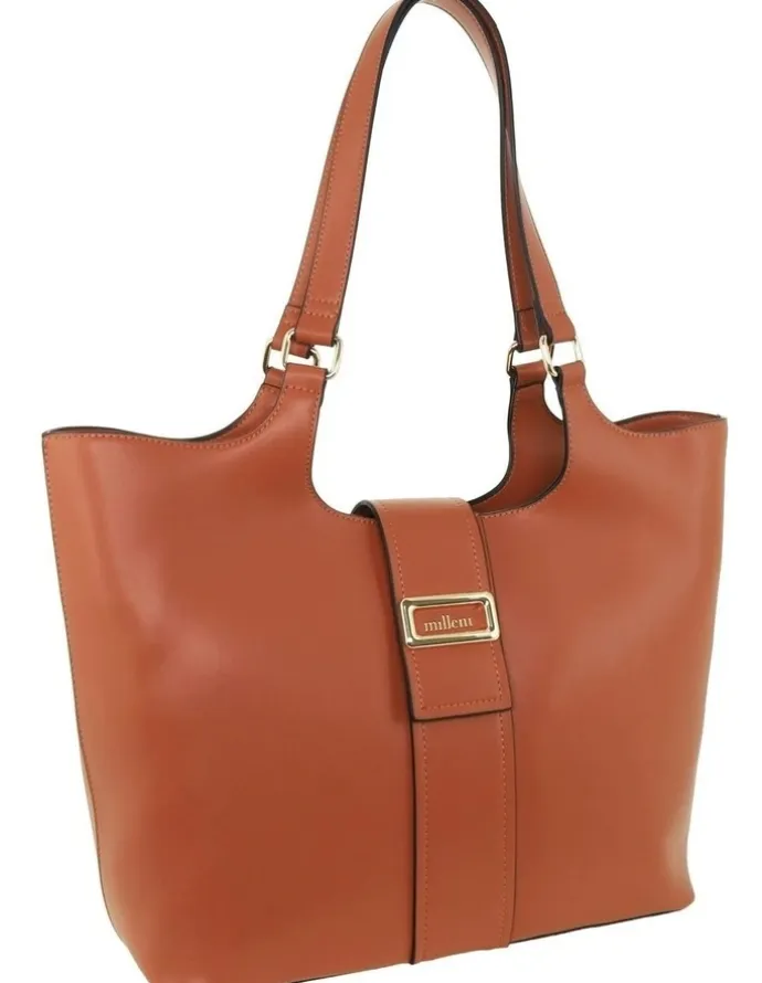 Milleni Vegan Leather Fashion Caryall Tote Bag in Tan