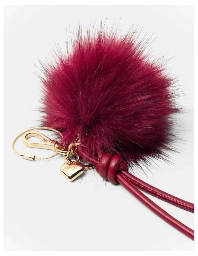 Mimco Fluffy Knot Bag Charm in Merlot
