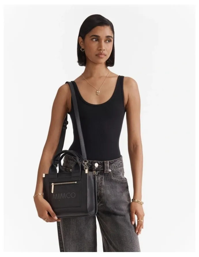 Mimco Patch Leather Mini Tote Bag in Black