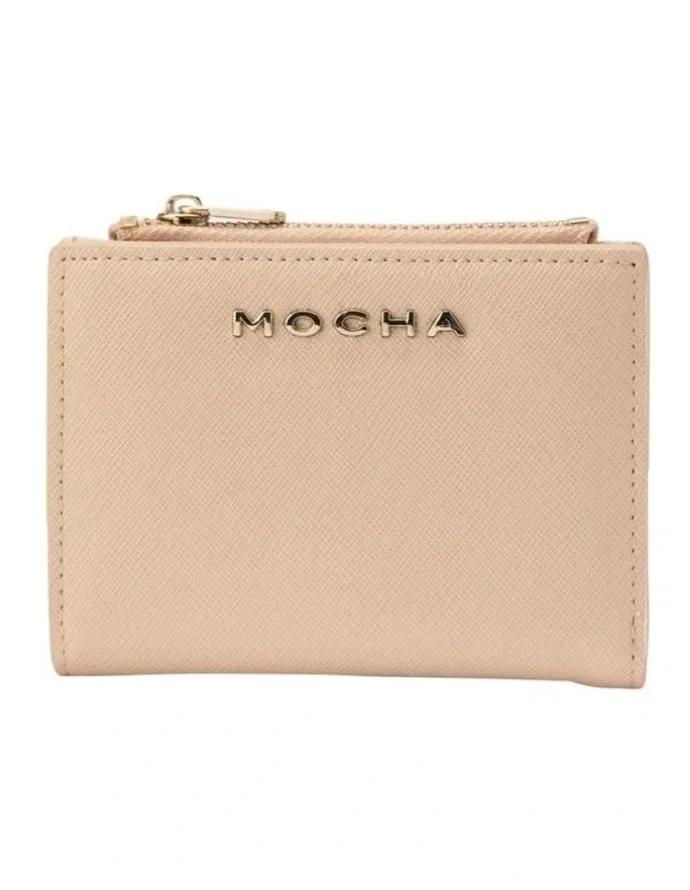 Mocha Kristin Mini Leather Wallet in Cream