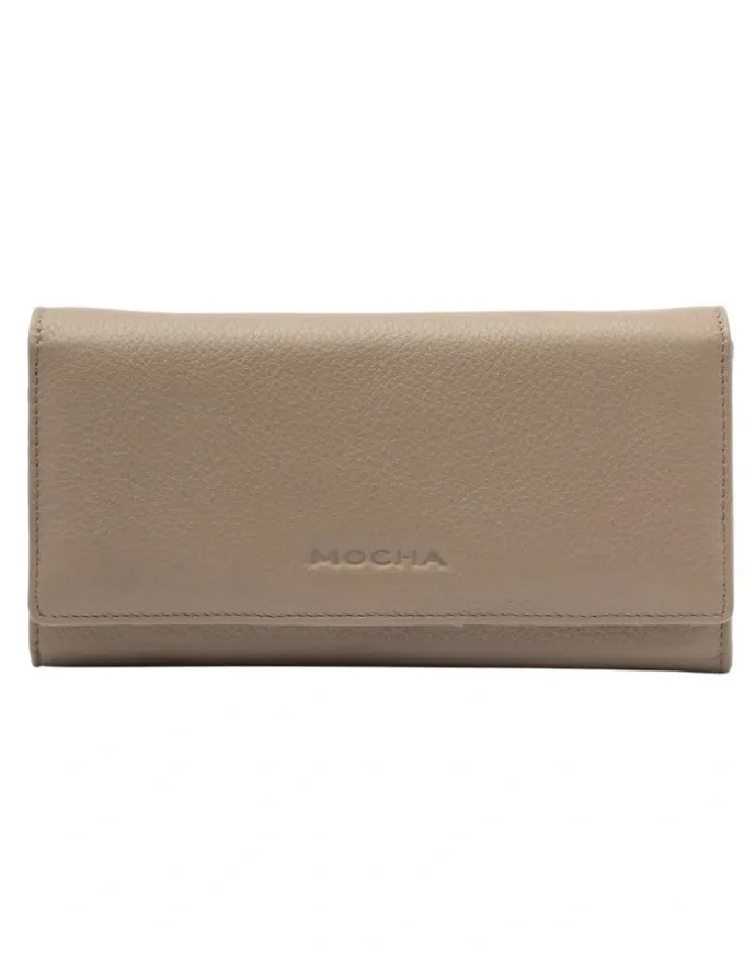 Mocha Vivian Leather Long Wallet in Taupe