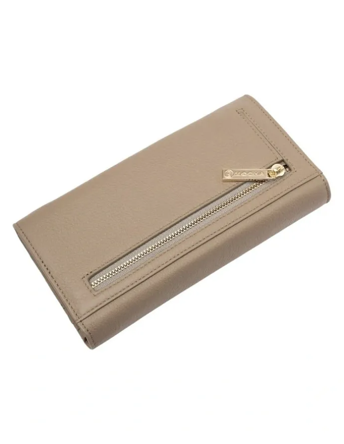 Mocha Vivian Leather Long Wallet in Taupe