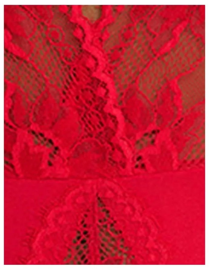 Natori Fleur Thong Cut Halter Lace Lingerie Bodysuit in Bonfire