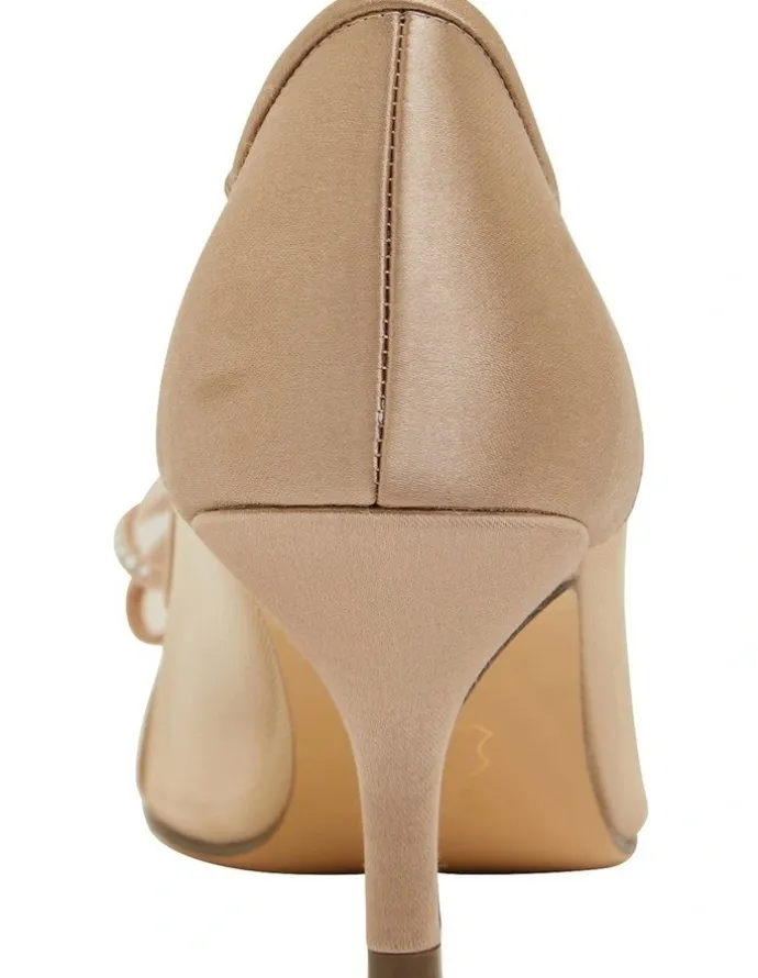 Nina Brite Taupe Crystal Satin Heeled Shoes