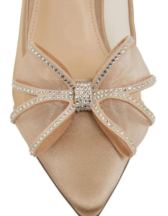 Nina Brite Taupe Crystal Satin Heeled Shoes