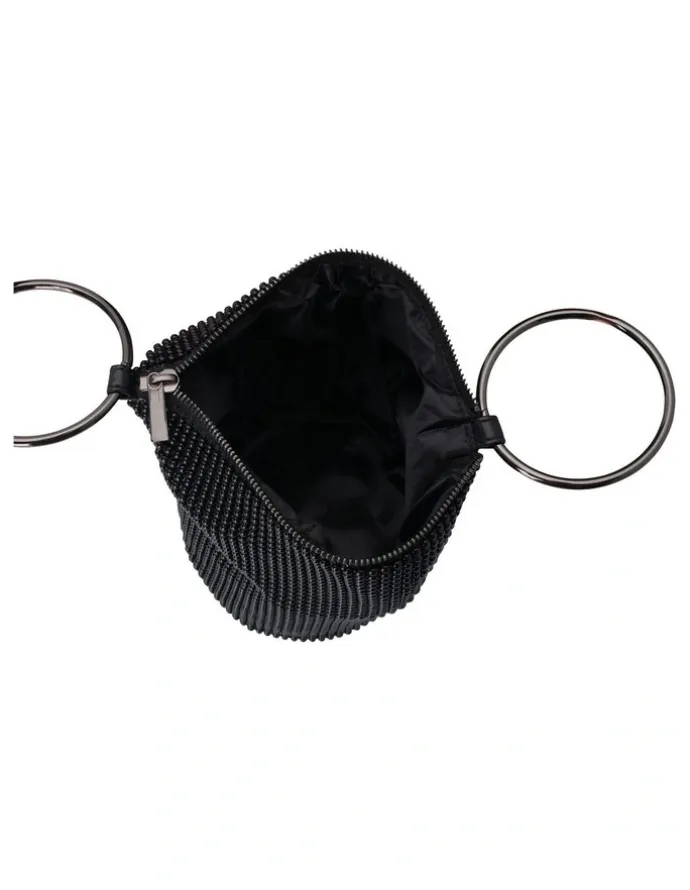 Olga Berg Bianca Ball Mesh Top Handle Bag in Black