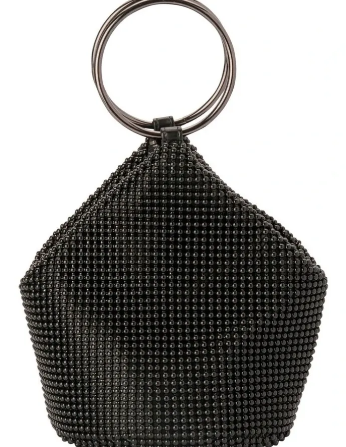 Olga Berg Bianca Ball Mesh Top Handle Bag in Black