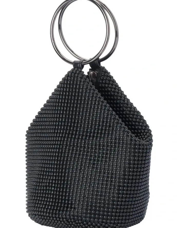 Olga Berg Bianca Ball Mesh Top Handle Bag in Black