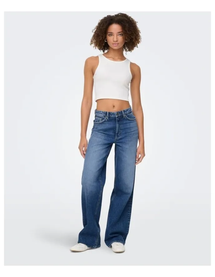ONLY Juicy High Waisted Wide Leg Jeans in Dark Blue Denim