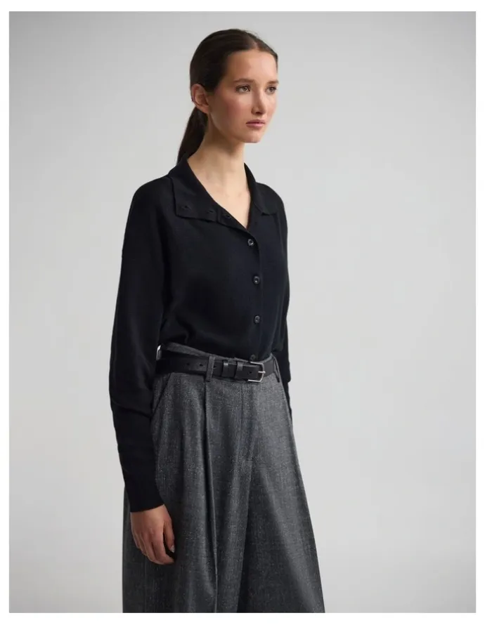 Oxford Maddison Funnel Collar Cardigan in Black