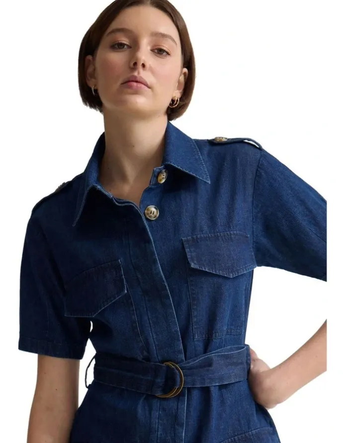 Oxford Alda Safari Dress in Denim Blue