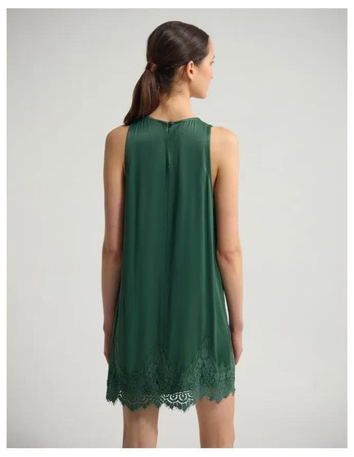 Oxford Amber Satin And Lace Dress in Olive