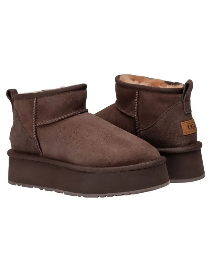 Ozwear Ugg Classic Platform Ultra Mini Boots in Chocolate