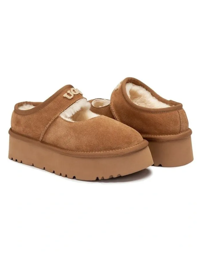 Ozwear Ugg Mary Jane Emb Logo Platform in Chestnut