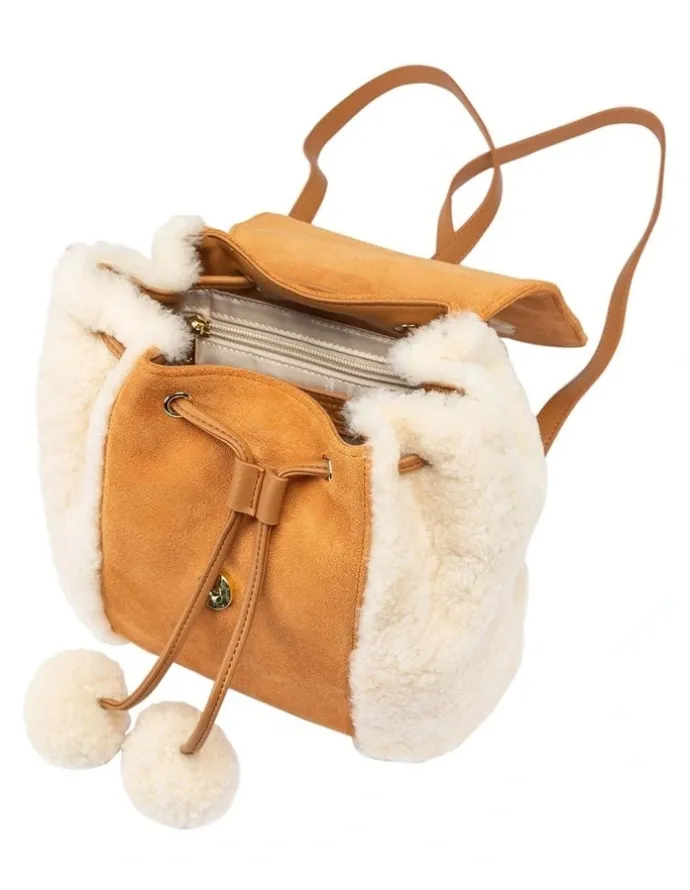 Ozwear Ugg Ugg Pompom Fluffy Backpack in Chestnut