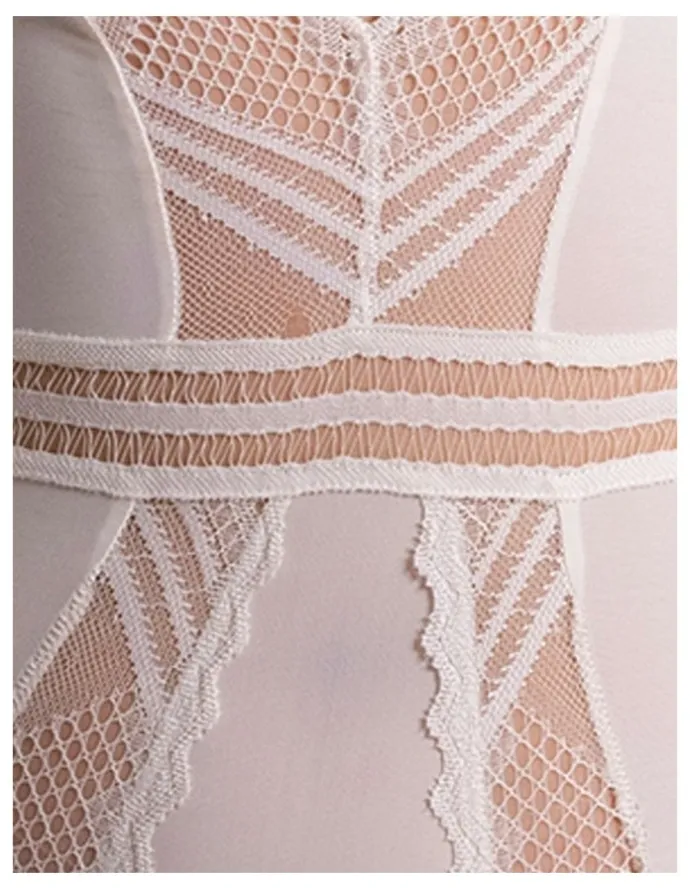 Passionata Rodeo Plunge Opaque & Lace Lingerie Bodysuit in Talc