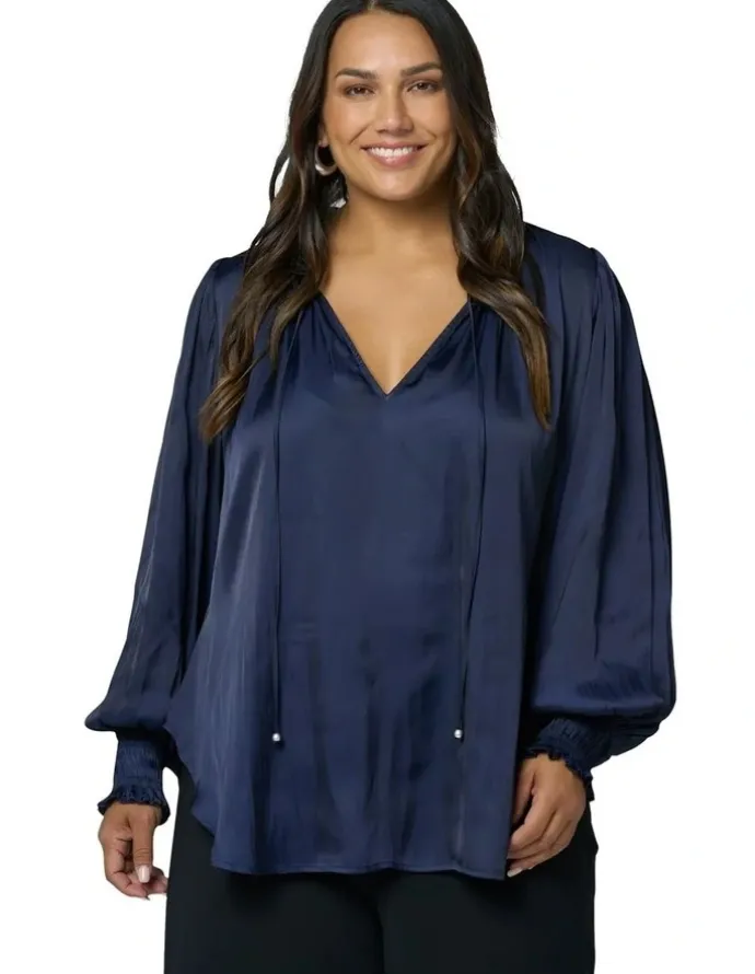 Pink Dusk by Curve Project Feels Like The First Time Blouse in Navy