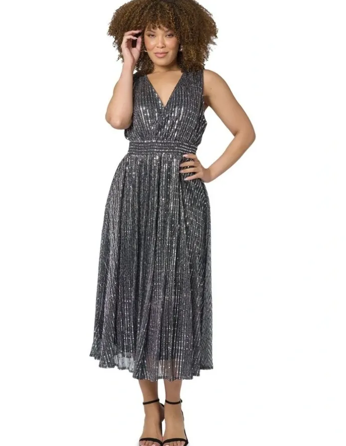 Pink Dusk by Curve Project Sparkle Bright Midi Dress in Black