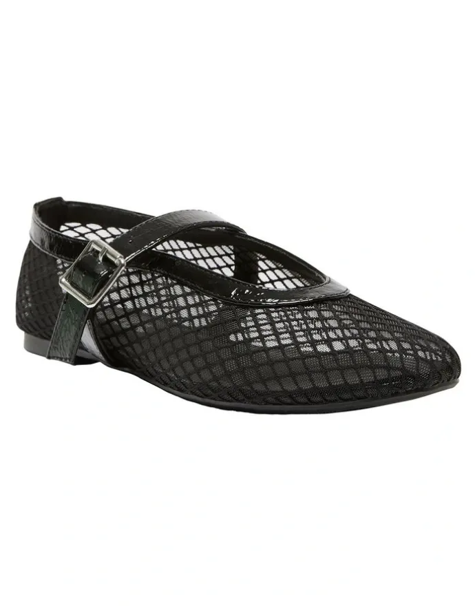 Ravella Reign Ballet Flats in Black Mesh