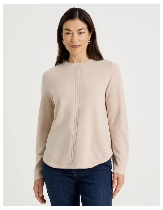 Regatta Cable Front Jumper With Plaited Neck Band in Oatmeal