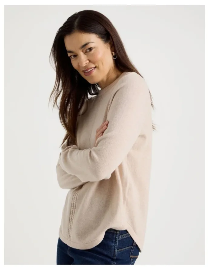 Regatta Cable Front Jumper With Plaited Neck Band in Oatmeal