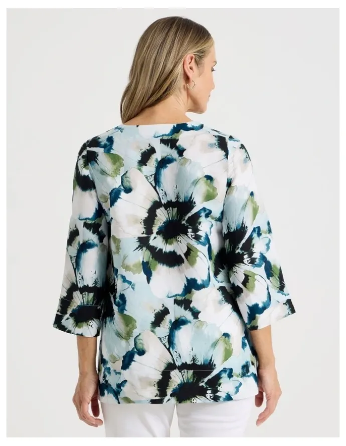 Regatta Long Sleeve V-Neck Tunic in Blues/Olive Blurred Floral