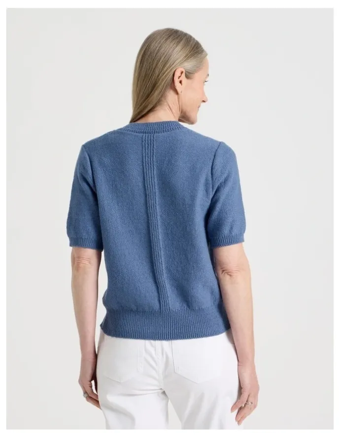 Regatta Petites Short Sleeve V Neck Knitted Top With Fancy Neckband in Light Blue