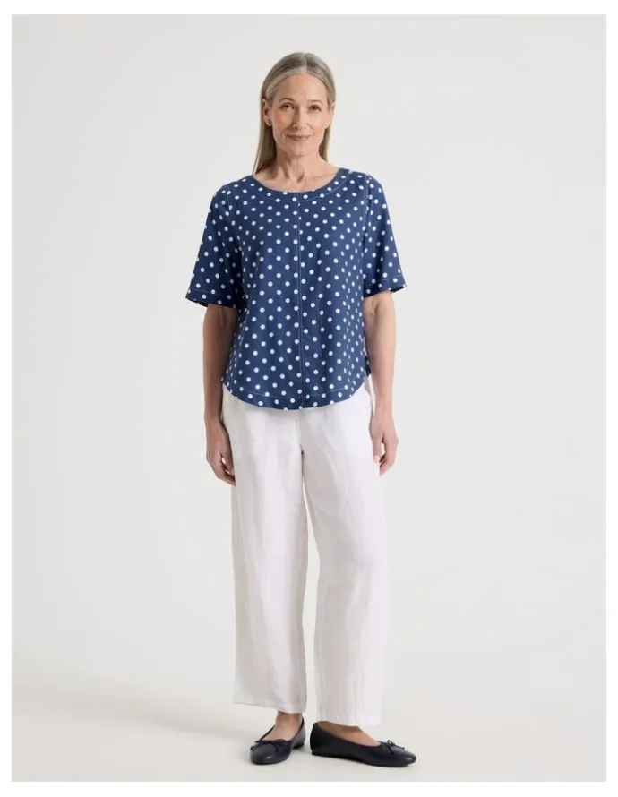 Regatta Petites Short Sleeve Top With CF Seam & Curved Hem in Blue/White Spot