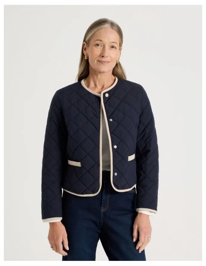 Regatta Short Collarless Puffer Jacket With Cord Trim in Navy