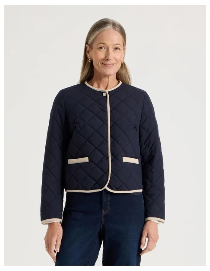 Regatta Short Collarless Puffer Jacket With Cord Trim in Navy