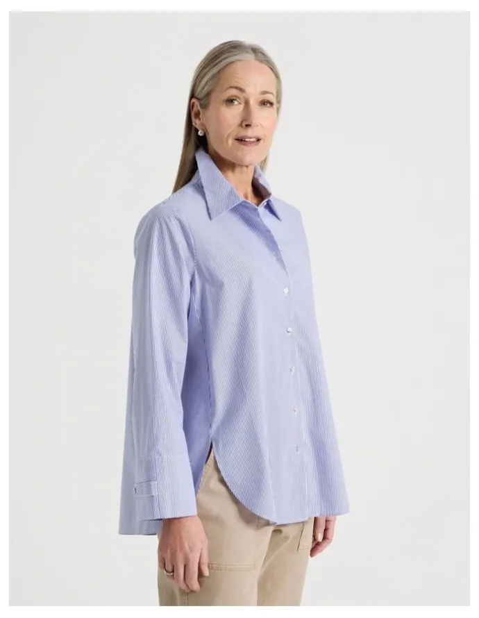 Regatta Stand Collar Long Sleeve Shirt With Forward Seams in Cobalt/White