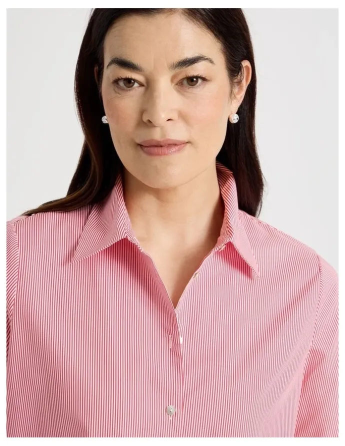 Regatta Stand Collar Long Sleeve Shirt With Forward Seams in Red/White