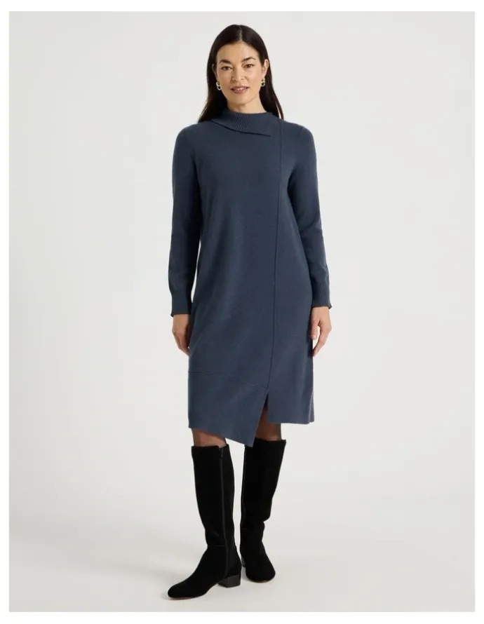 Regatta Knitted Asymmetrical Dress in Dusty Navy