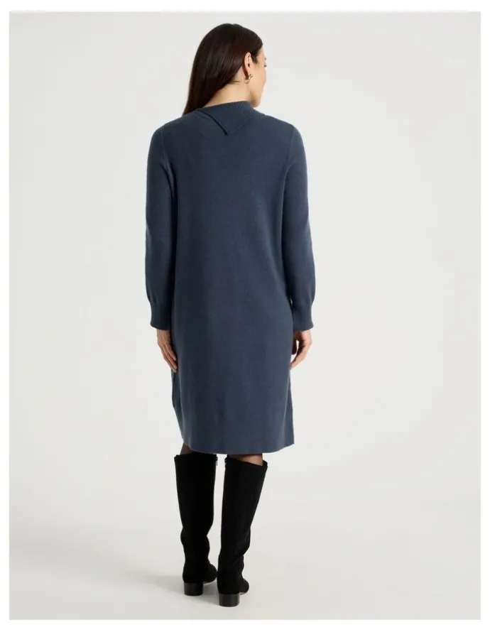 Regatta Knitted Asymmetrical Dress in Dusty Navy