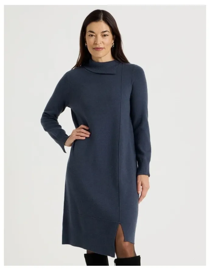 Regatta Knitted Asymmetrical Dress in Dusty Navy