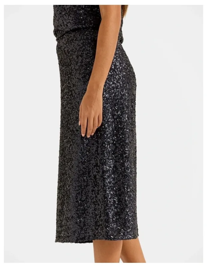 Review Sasha Sequin Pencil Skirt in Ink
