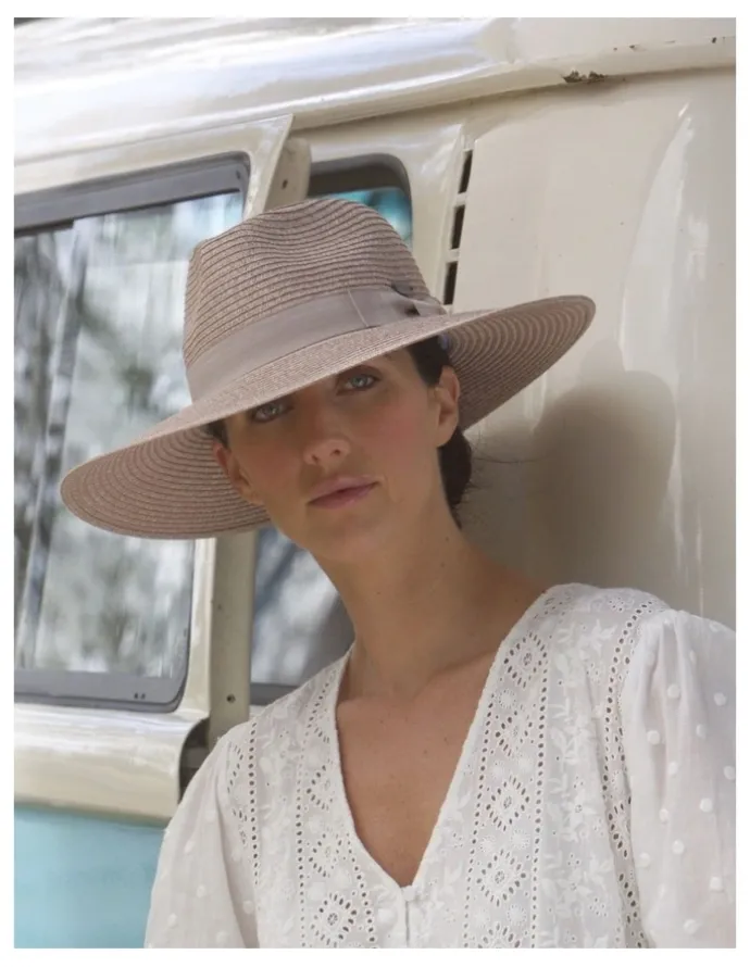 Rigon Fiona Wide Brim Fedora Hat In Sandstone