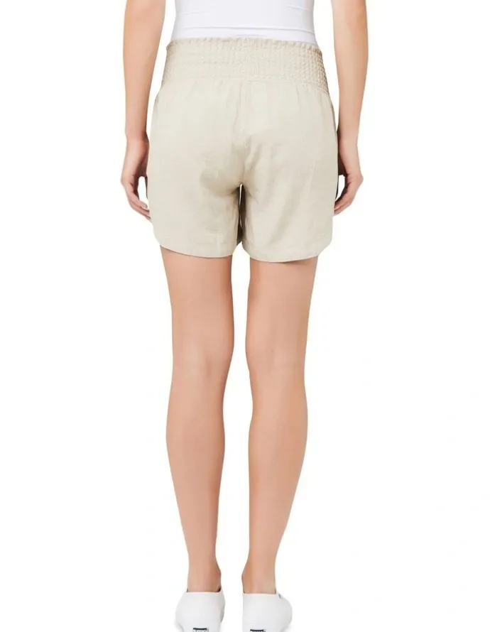 Ripe Indi Shirred Linen Short in Natural