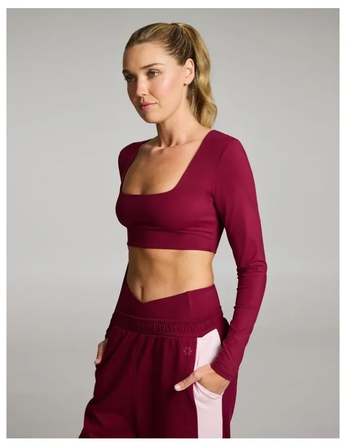 Rockwear Base One Square Neck Crop Long Sleeve Ruby in Red