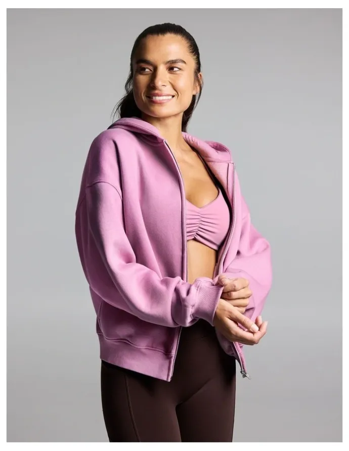 Rockwear Cosy Fleece Zip Through Hoodie Dusty Pink