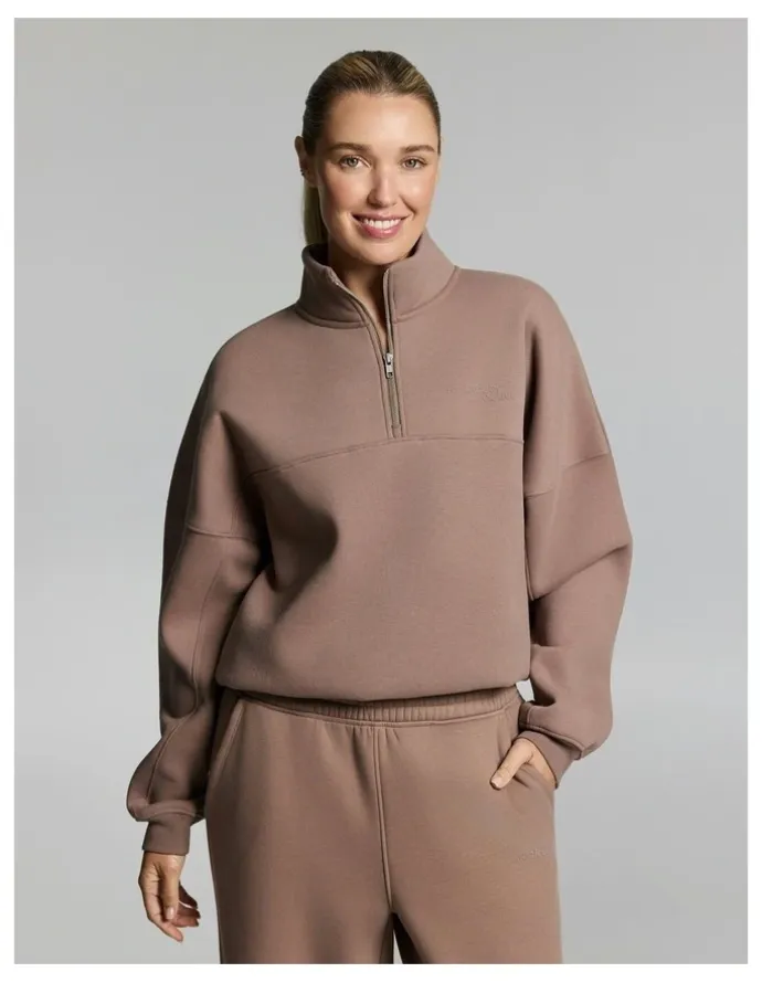 Rockwear Luxe Fleece Half Zip Coffee