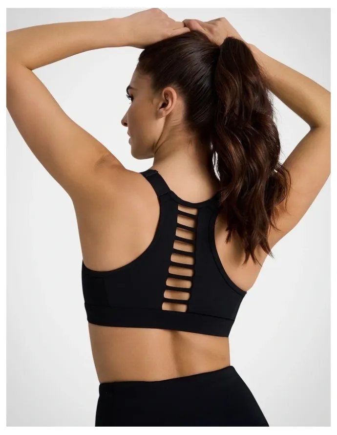 Rockwear Velocity Zip Medium Impact Sports Bra in Black