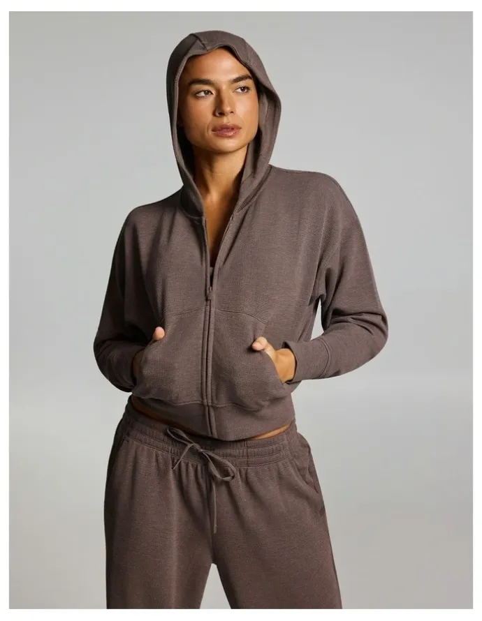 Rockwear Waffle Zip Through Hoodie Milk Choc