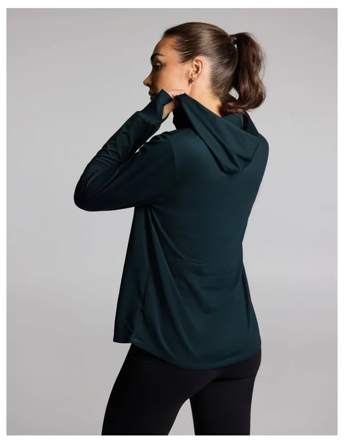 Rockwear Activate Brushed Hooded Long Sleeve Top in Forest