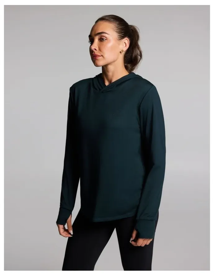 Rockwear Activate Brushed Hooded Long Sleeve Top in Forest