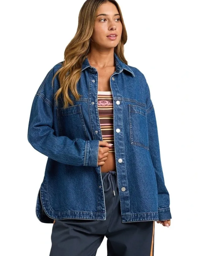 Roxy Back Slider Denim Jacket in Blue