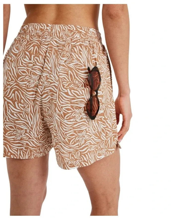 Roxy Lekeitio Bay Printed Elastic Waist Shorts in Brown