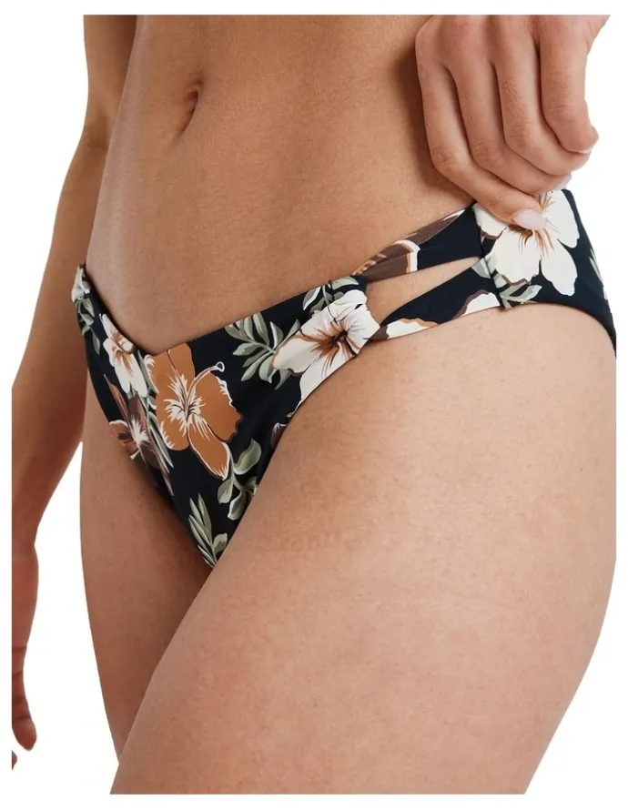 Roxy Nostalgic Feels Mod High Leg Bikini Bottom in Brown