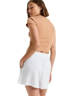 Roxy Place To Elastic Waist Shorts in White